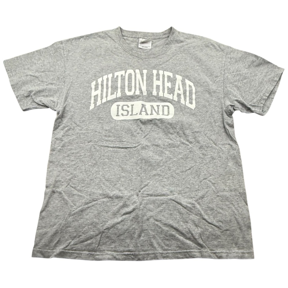 Hanes Hilton Head Island Graphic Tee Womens L Gray Relaxed Fit Souvenir Shirt